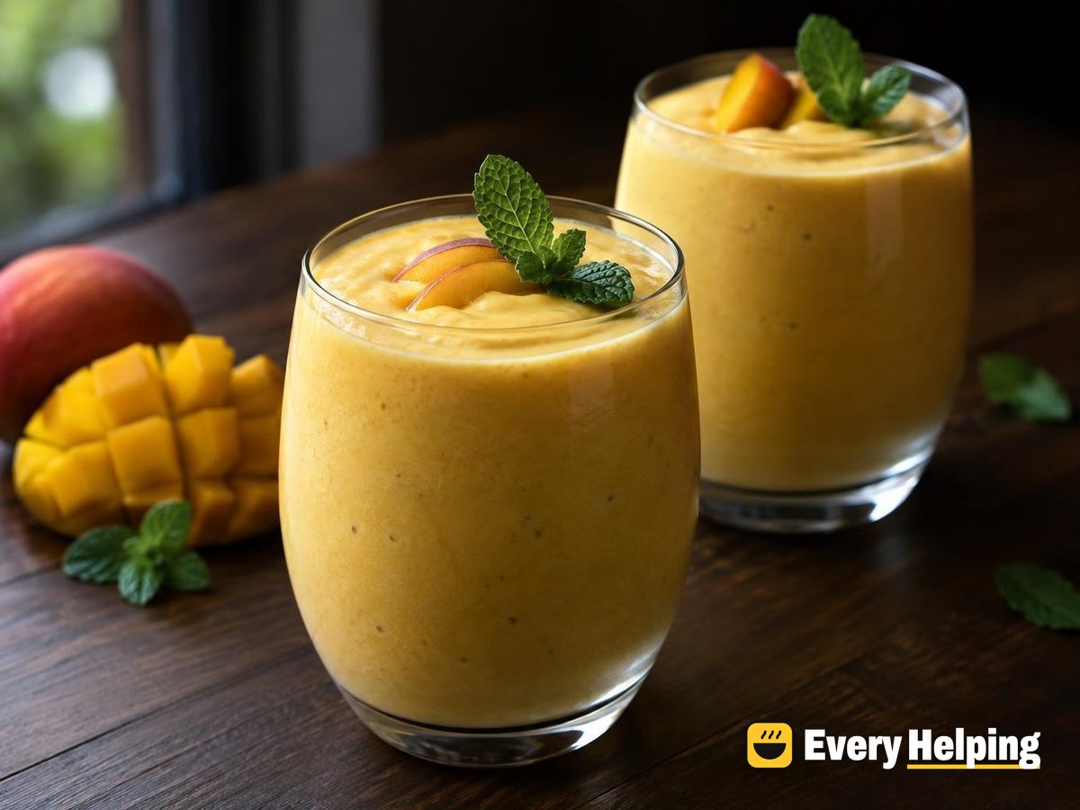 Frosty Vanilla Mango Peach Lassi with Mint