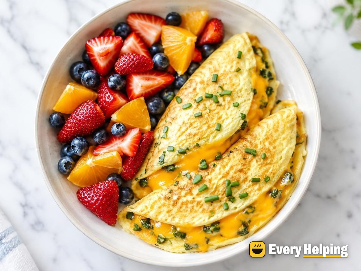 Cheddar and Chive Folded Omelets with Fruit