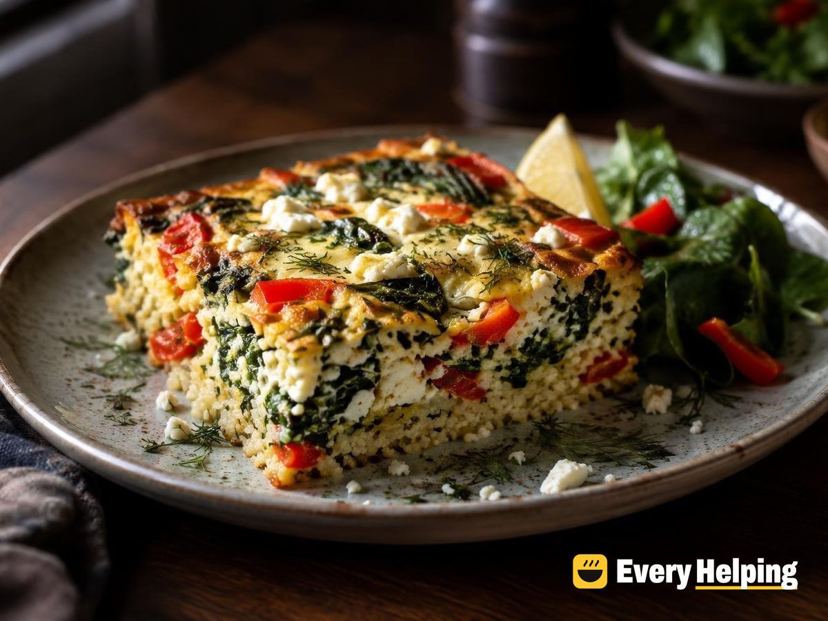 Greek Spinach Pepper Orzo-Style Couscous Egg Bake