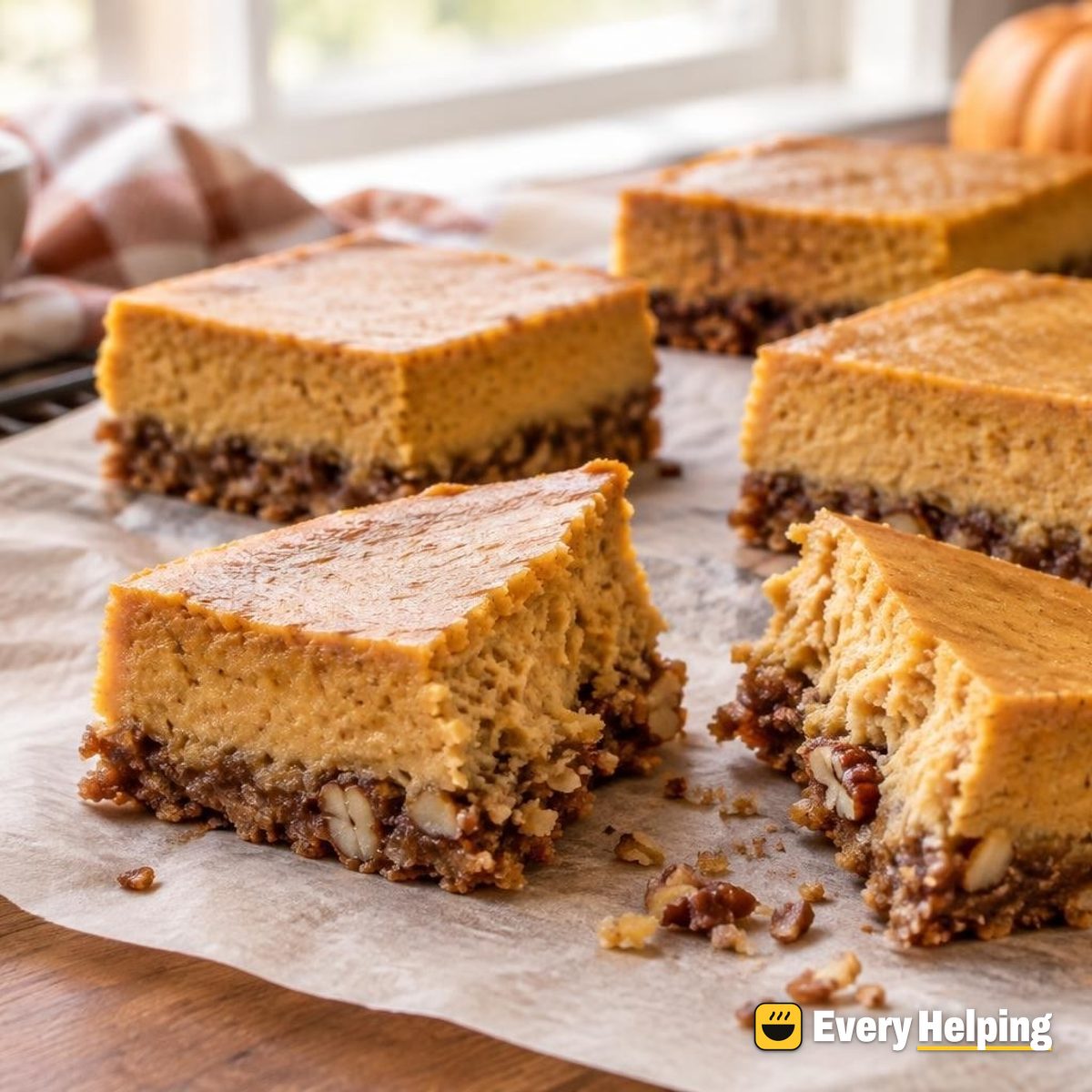 Pumpkin Cheesecake Bars with Pecan Oat Crust