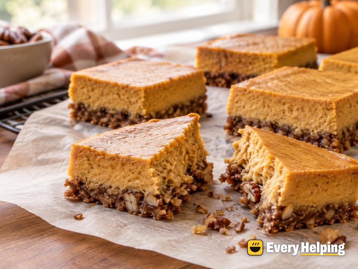 Pumpkin Cheesecake Bars with Pecan Oat Crust