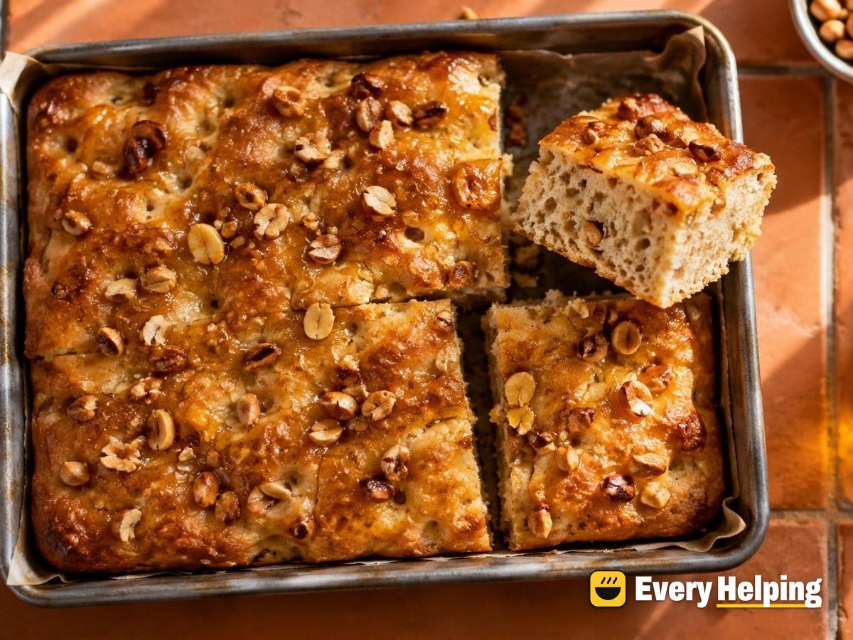 Peanut Butter Honey Focaccia with Crunchy Peanuts