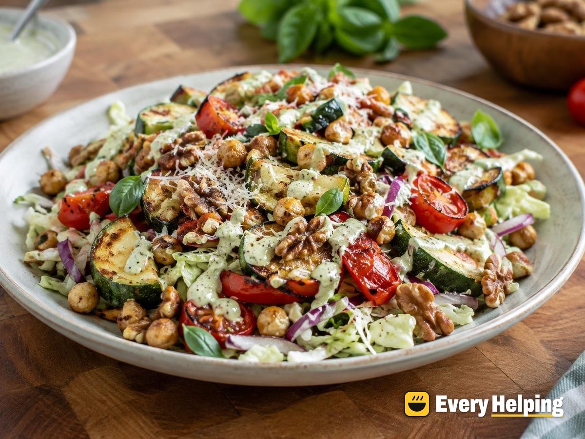 Roasted Zucchini, Pepper and Chickpea Cabbage Salad