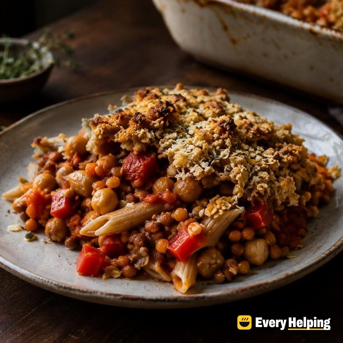 Smoky Chickpea and Lentil Pasta Bake