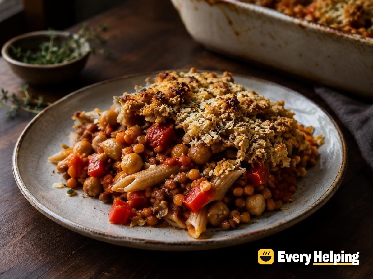 Smoky Chickpea and Lentil Pasta Bake
