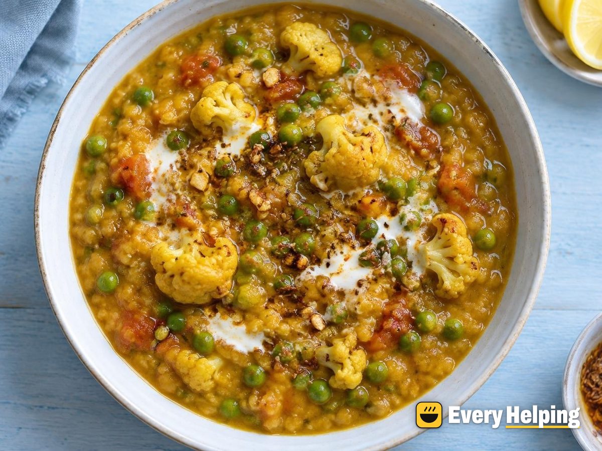 Split Pea and Cauliflower Dal with Peas