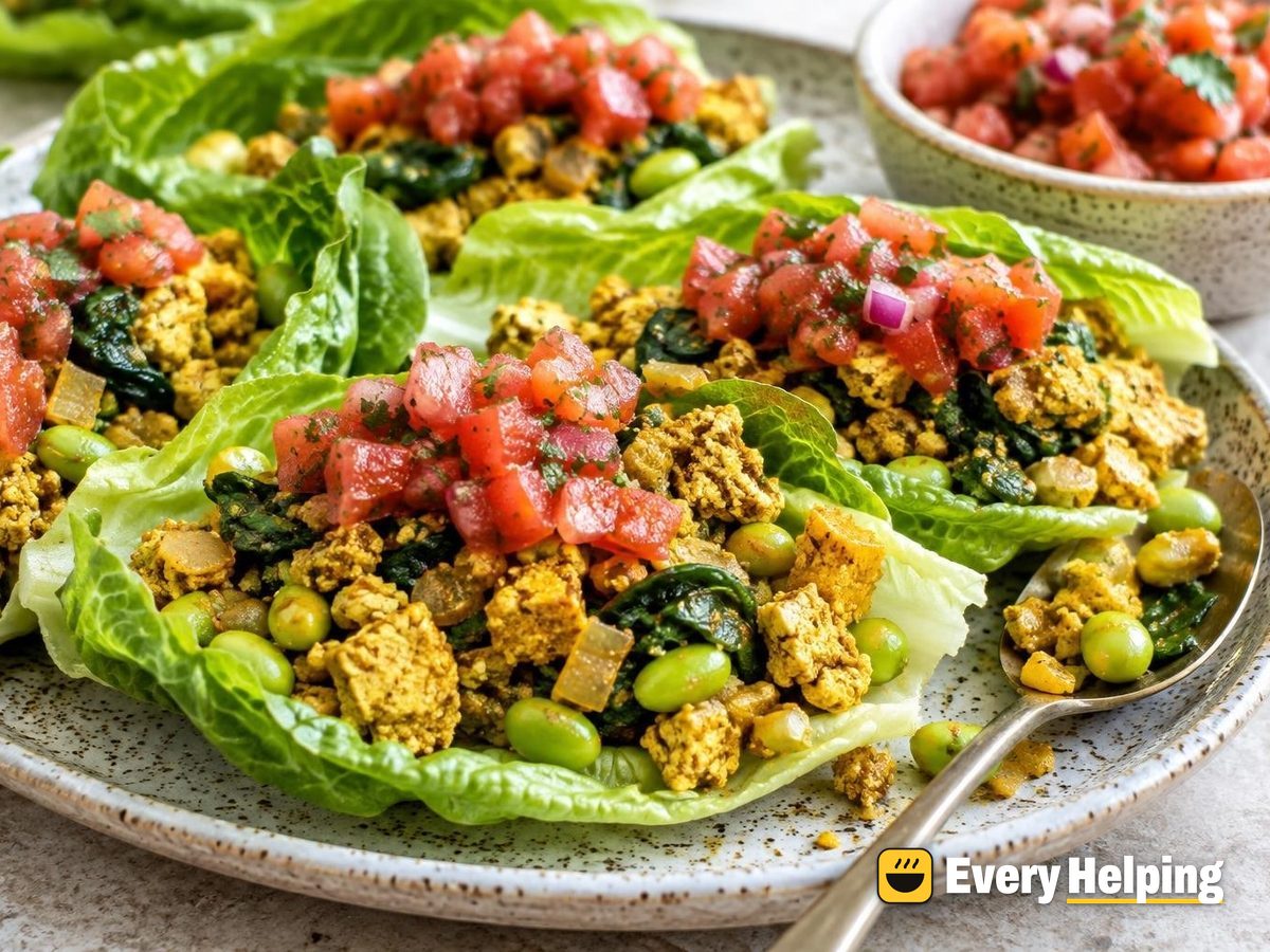 Tofu Scramble Lettuce Wraps with Tomato Salsa