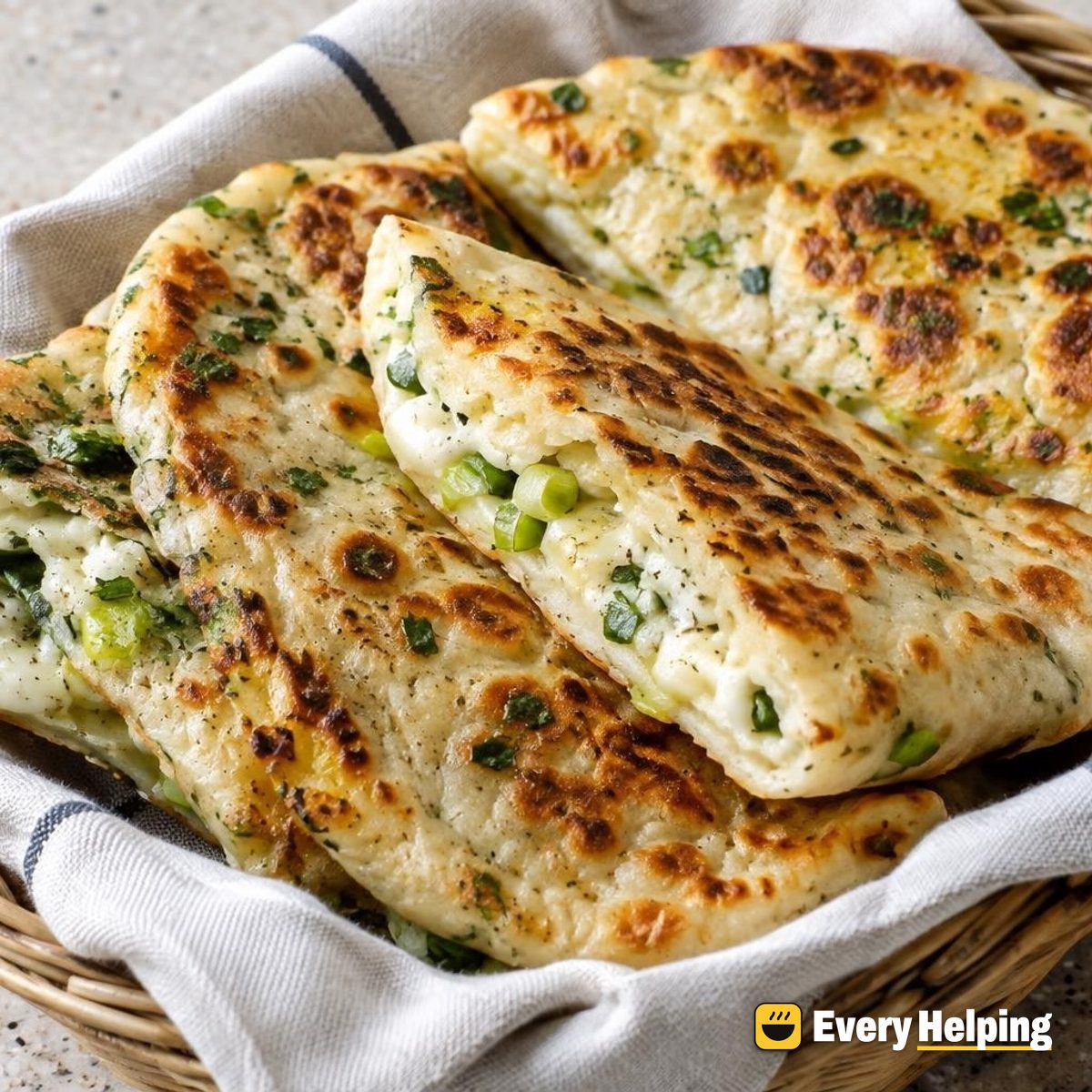 Ricotta-Mozzarella Green Onion Skillet Pita