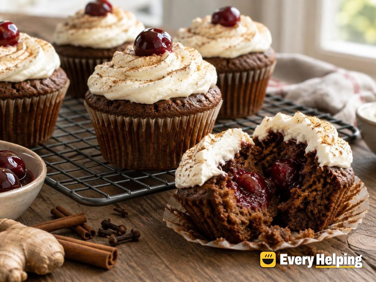 Gingerbread Cupcakes with Cherry Filling