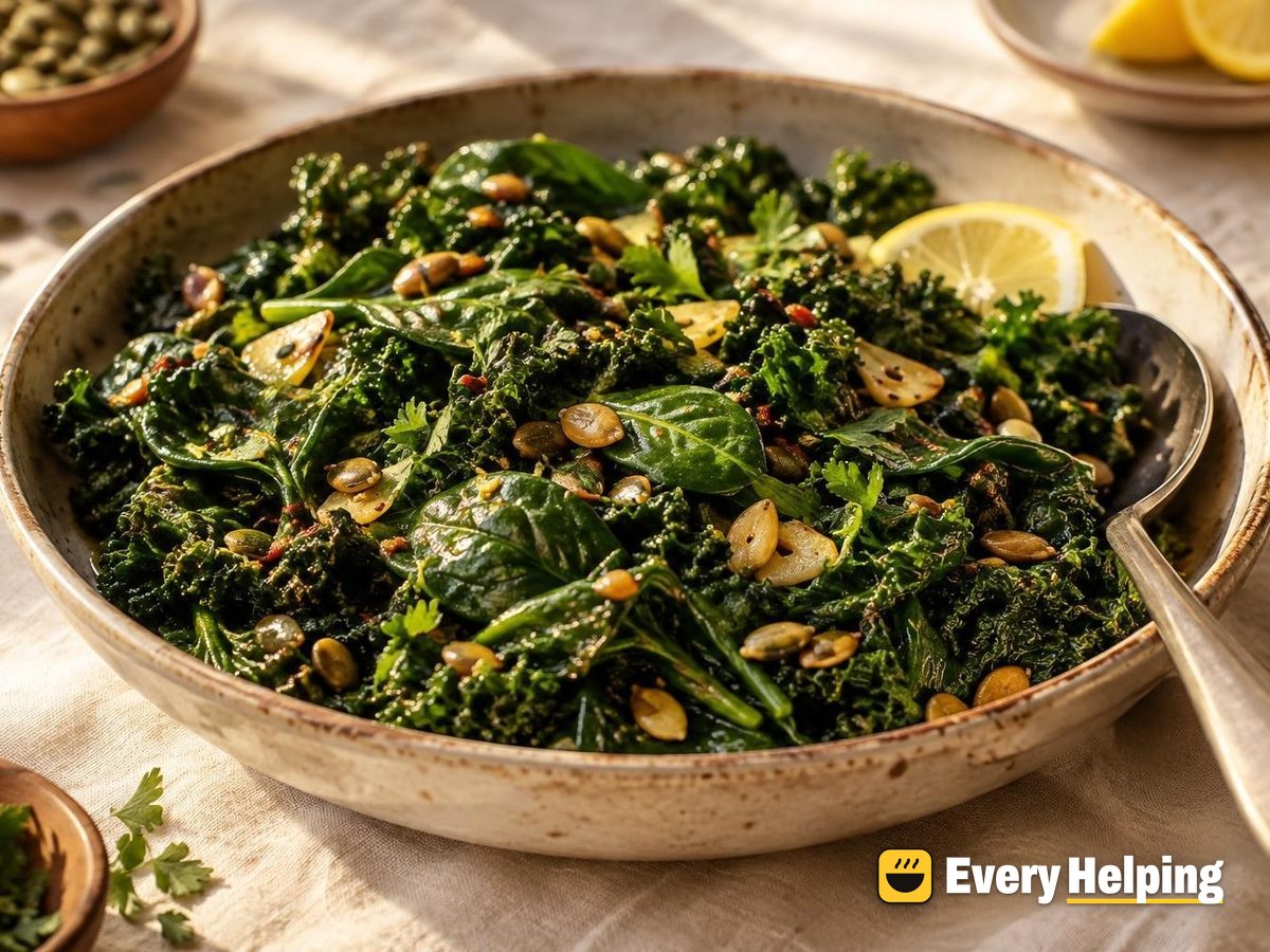 Garlicky Sautéed Kale and Spinach with Herbs