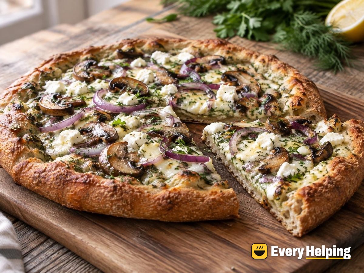 Feta Mushroom Pan Pizzas with Lemon-Dill Sauce