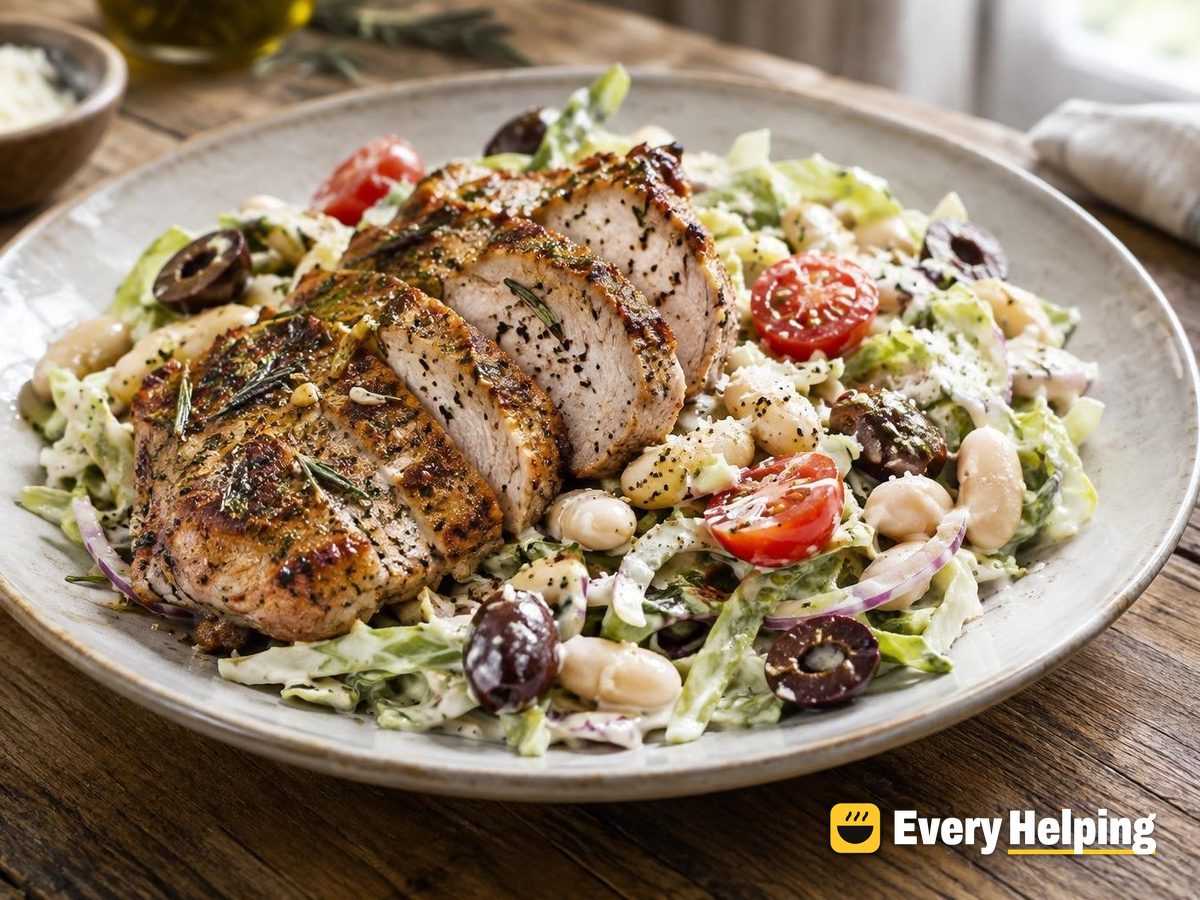 Rosemary Pork Chop Cabbage Salad with Cannellini