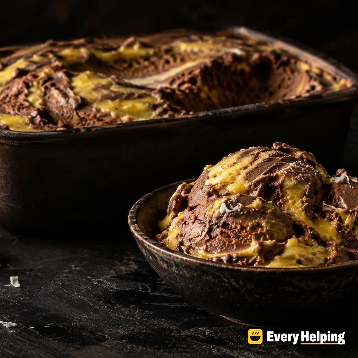 Chocolate Banana Ice Cream with Pineapple Ripple