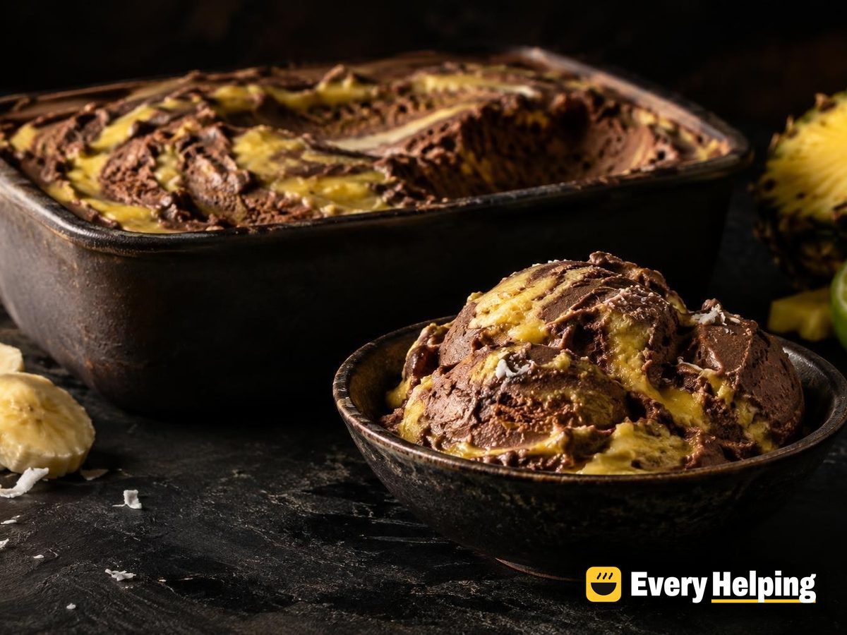 Chocolate Banana Ice Cream with Pineapple Ripple
