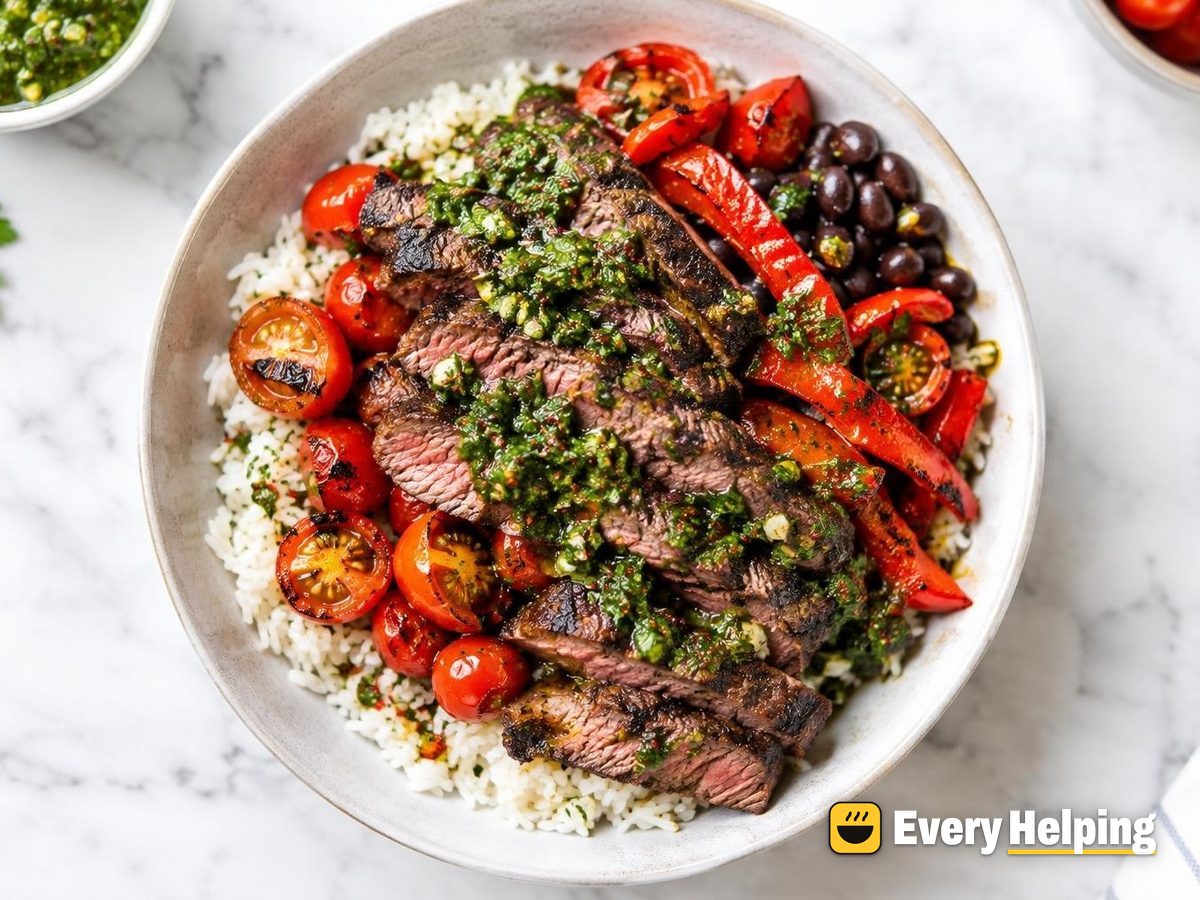 Grilled Flank Steak Rice Bowls with Chimichurri