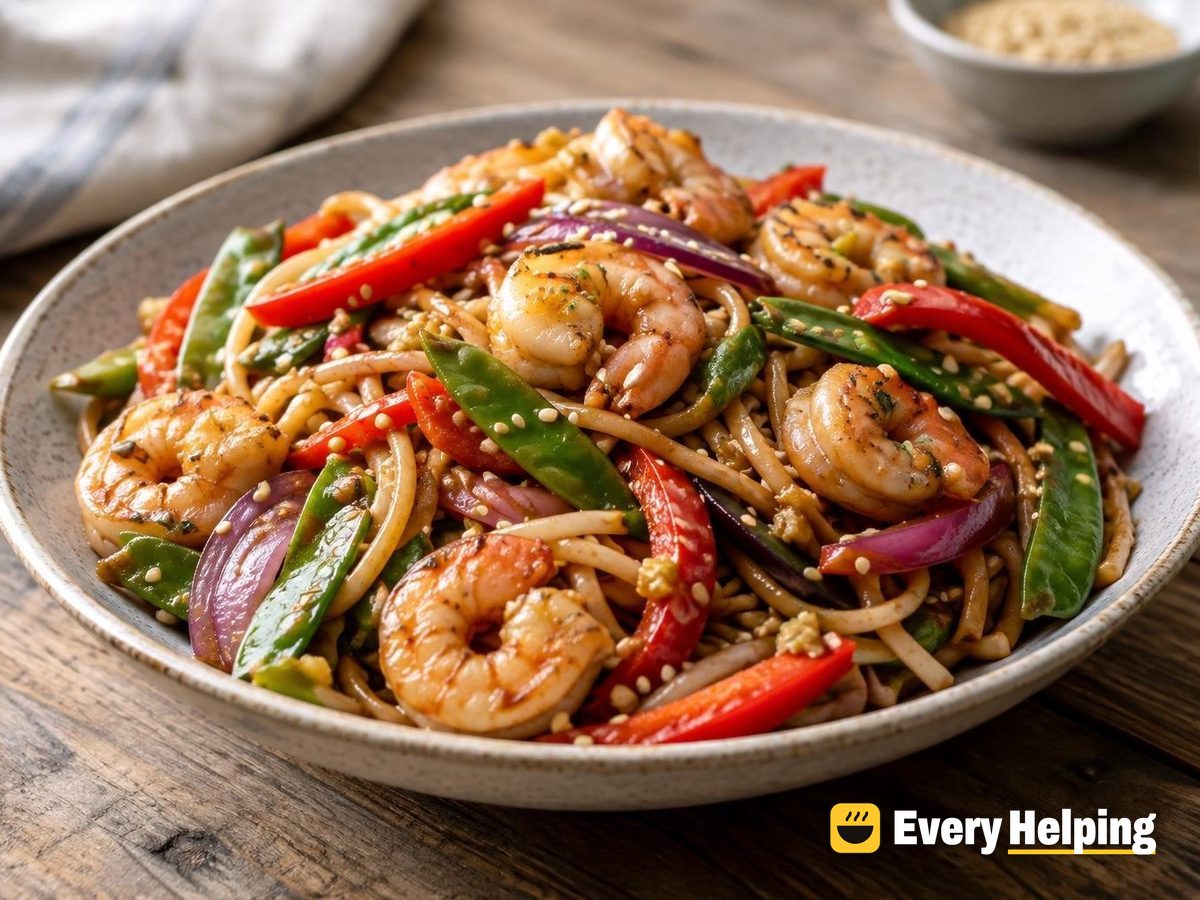 Garlicky Shrimp Sesame Noodles with Peppers