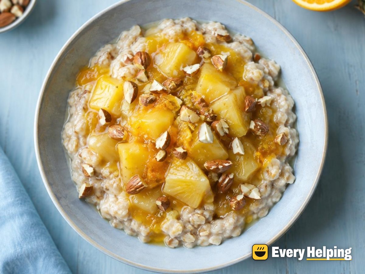 Ginger-Orange Pineapple Compote over Almond Oatmeal