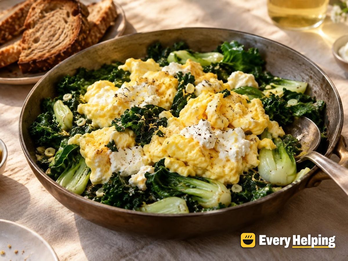 Buttery Ricotta Scramble with Garlicky Sautéed Greens