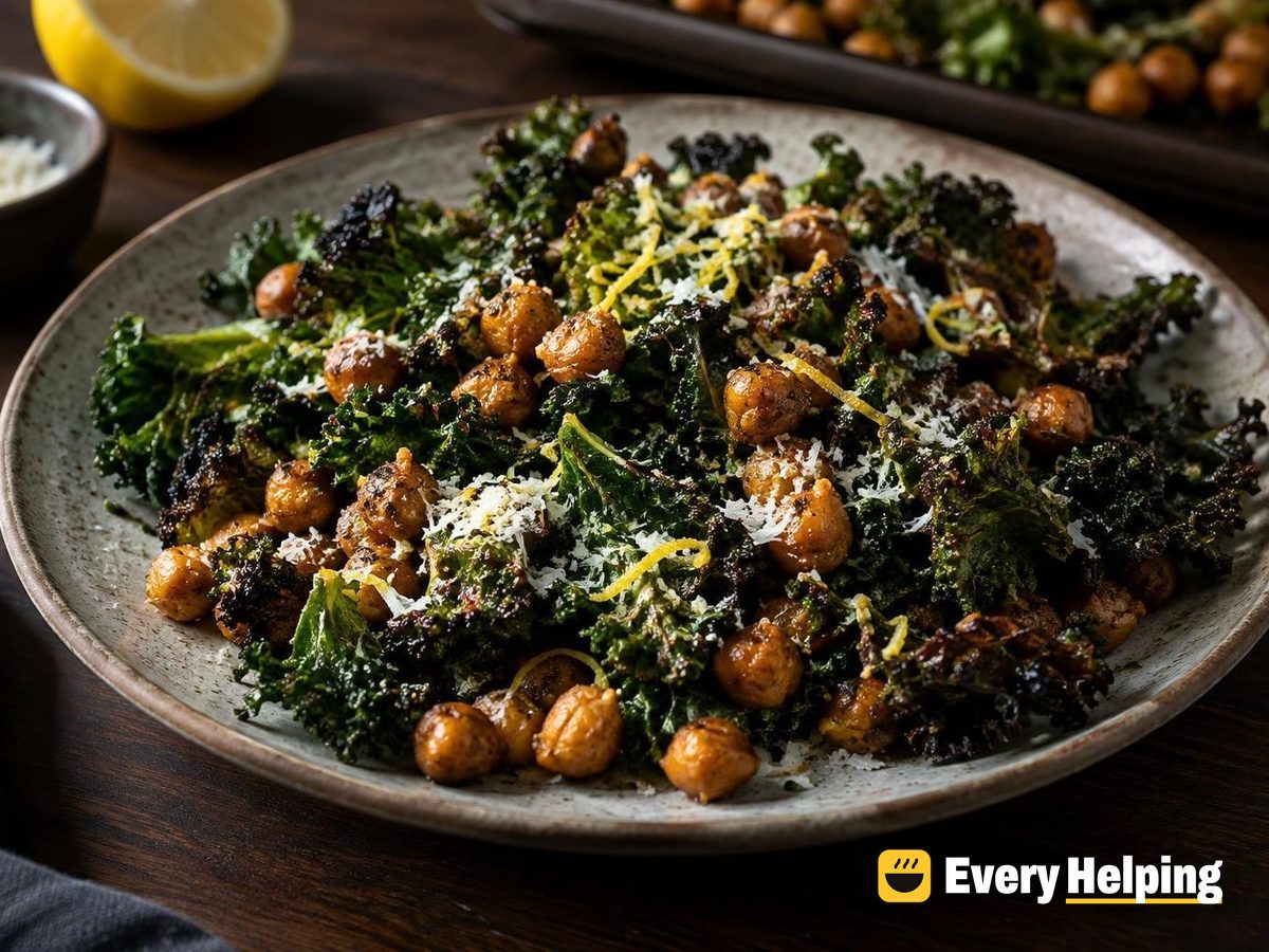 Crispy Lemon Kale with Roasted Chickpeas