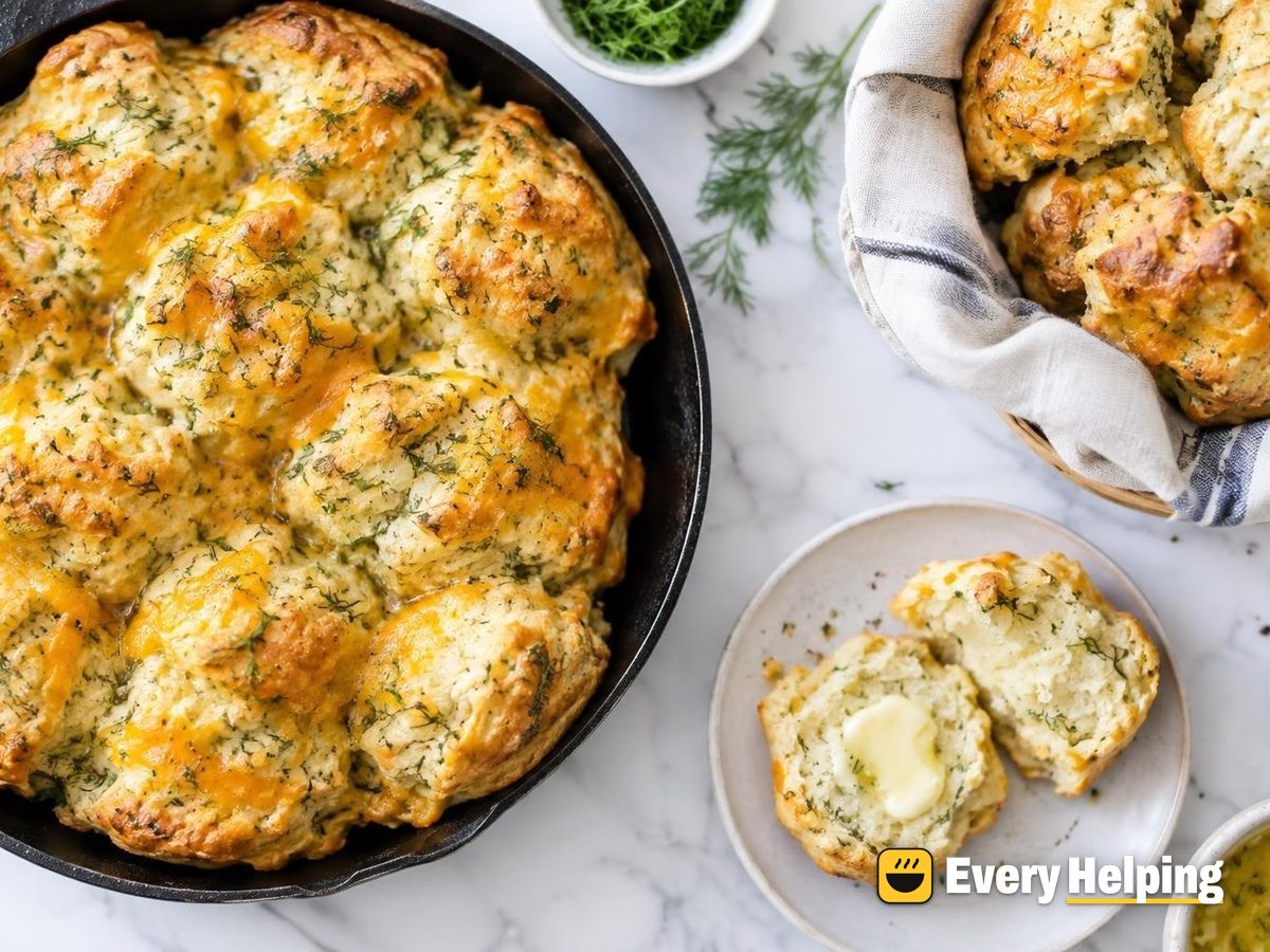 Cheddar Dill Greek Yogurt Skillet Drop Biscuits
