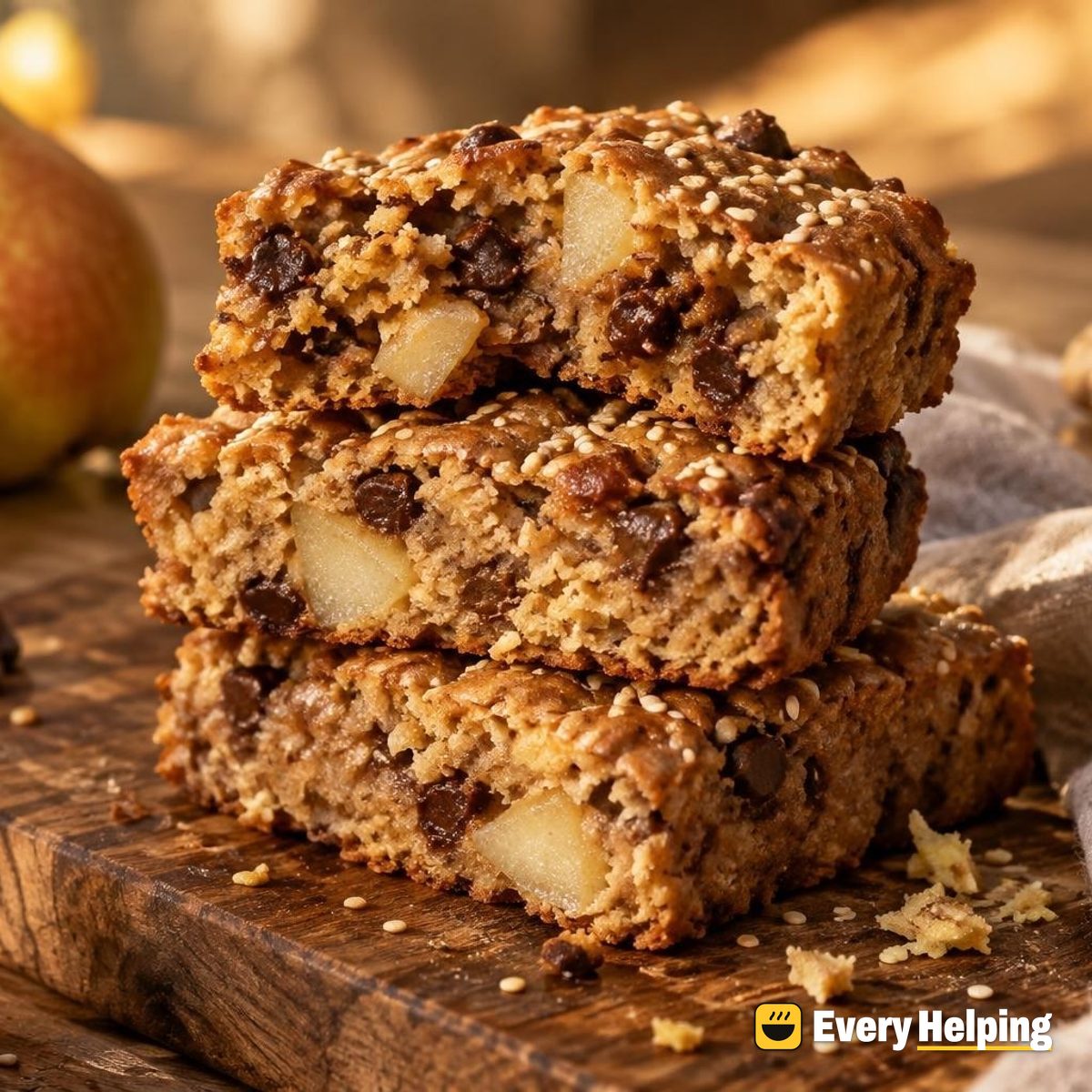 Tahini Pear Ginger Chocolate Chip Blondies