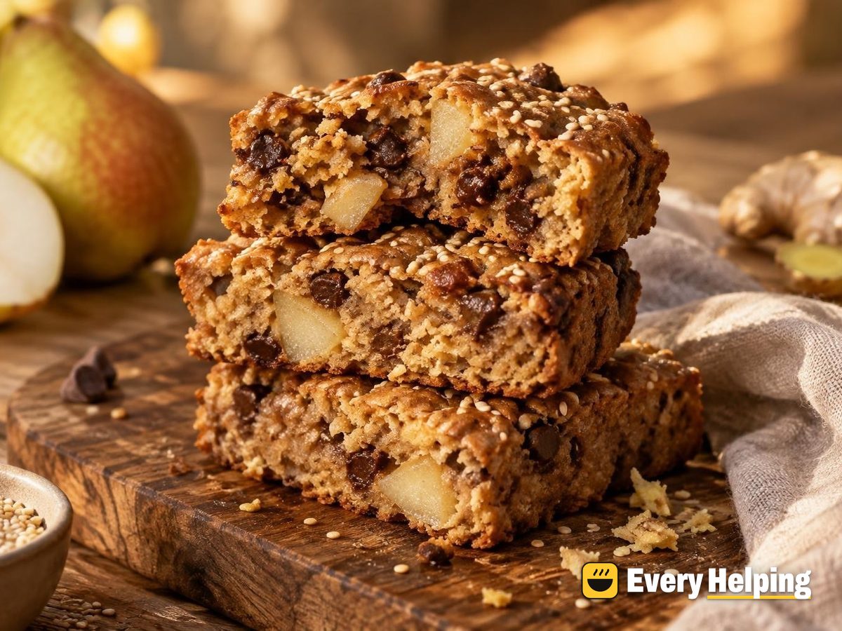 Tahini Pear Ginger Chocolate Chip Blondies