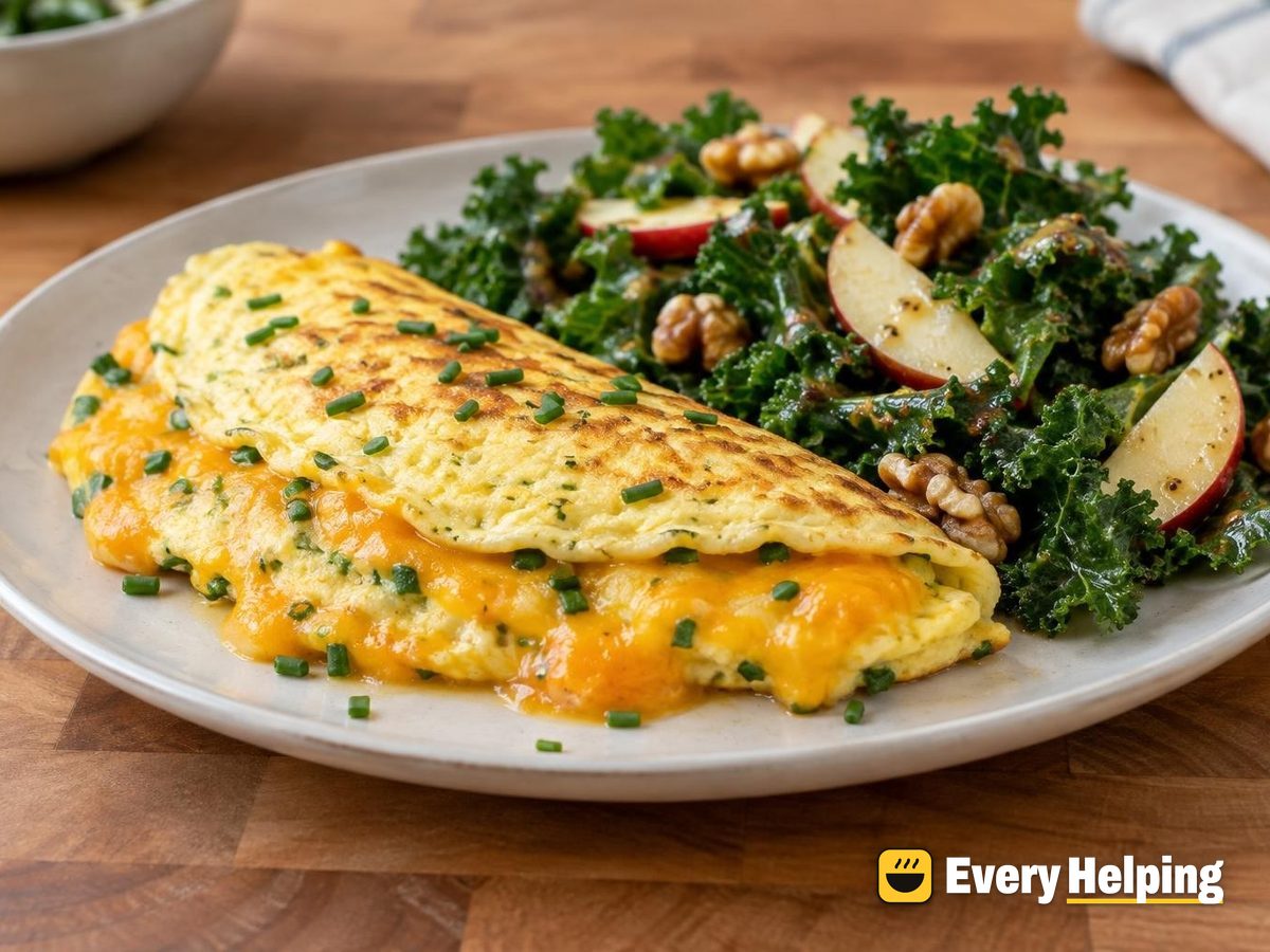 Cheddar-Chive Folded Omelets with Kale Salad