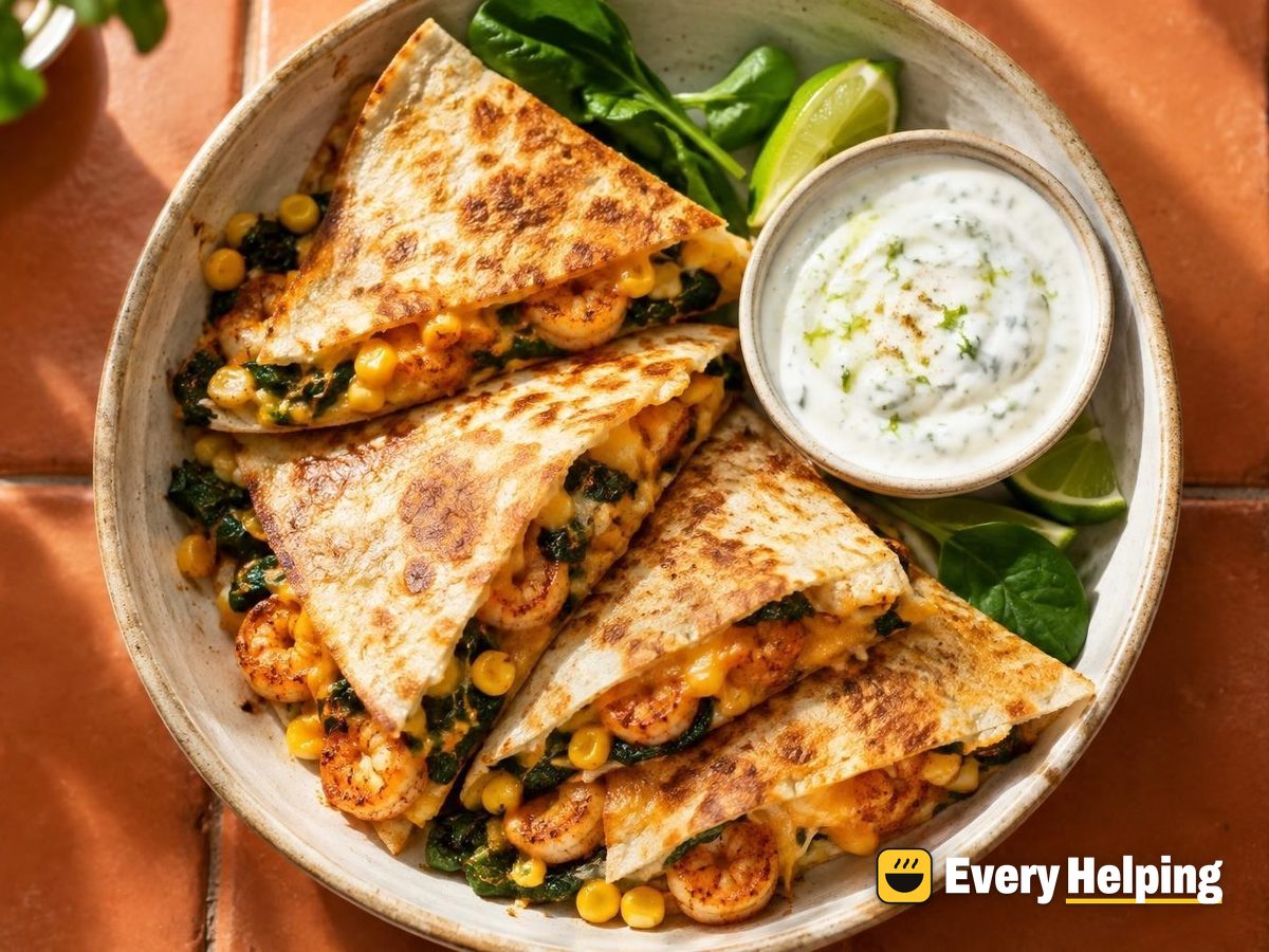 Smoky Shrimp Quesadillas with Yogurt Lime Sauce