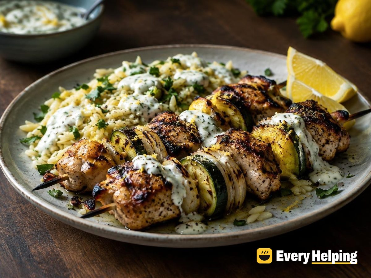 Lemon Pepper Chicken Thigh Skewers with Orzo-Style Pasta