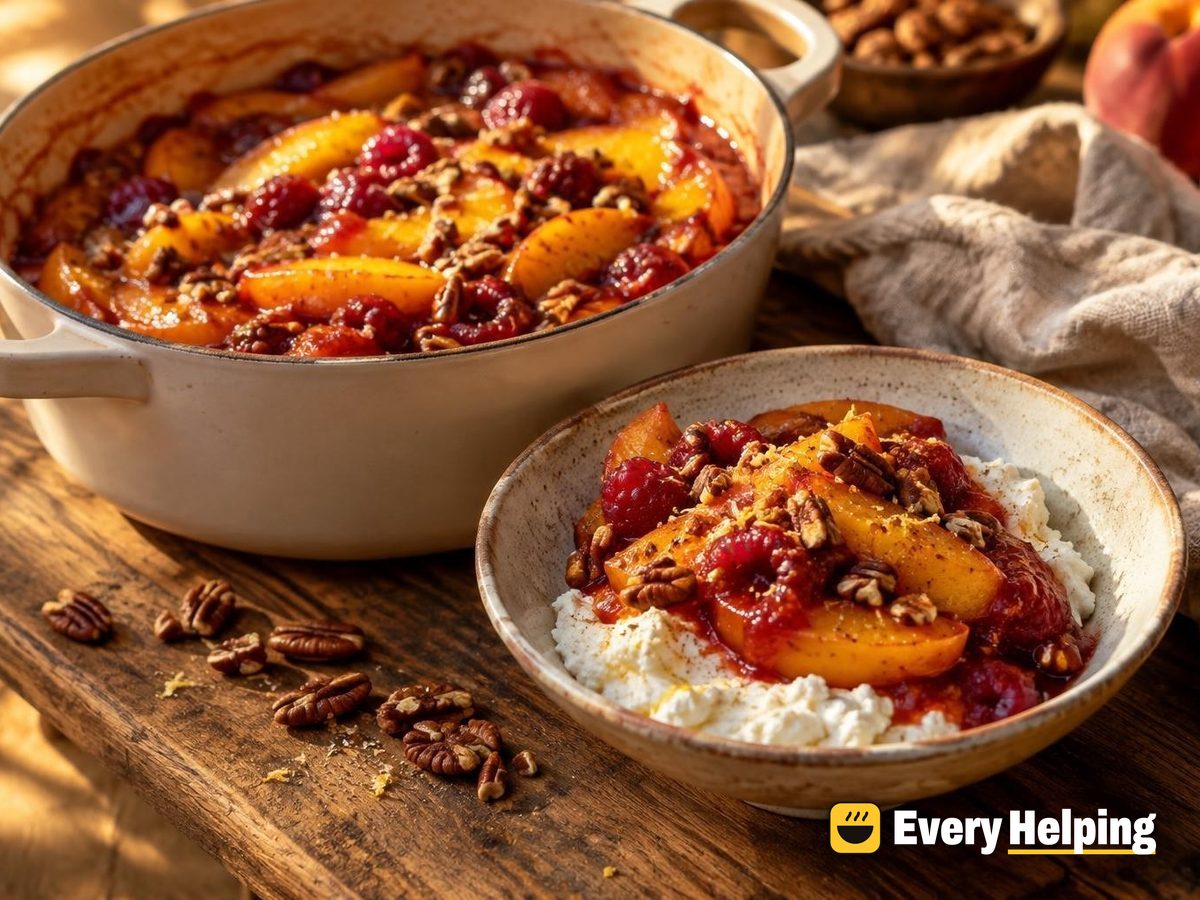 Peach-Raspberry Compote with Lemon Zest Cream