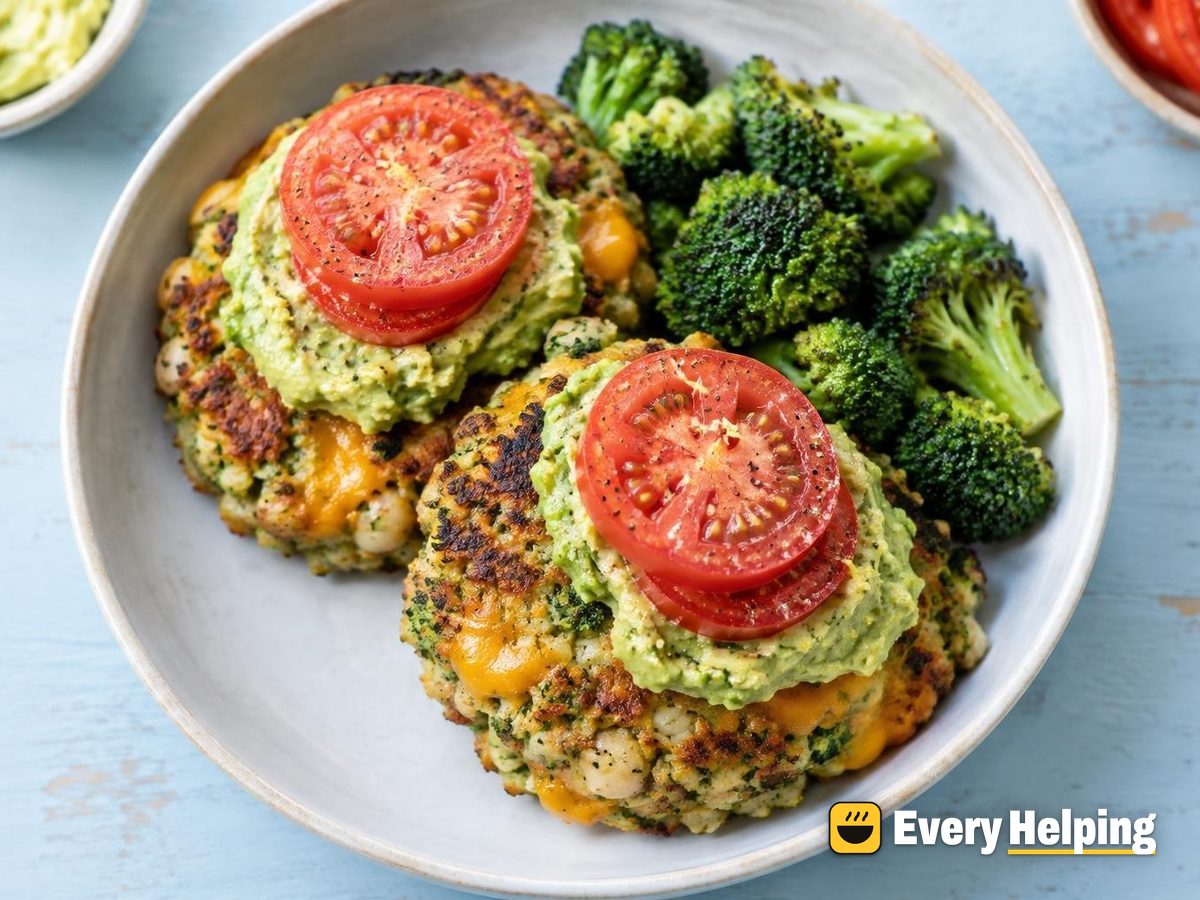 Cheddar Broccoli Burgers with Avocado and Tomato