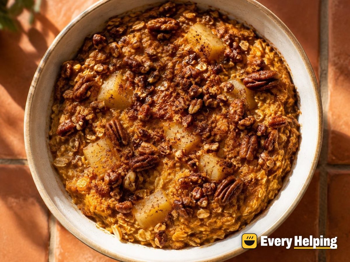 Baked Pumpkin Pear Oatmeal with Pecans