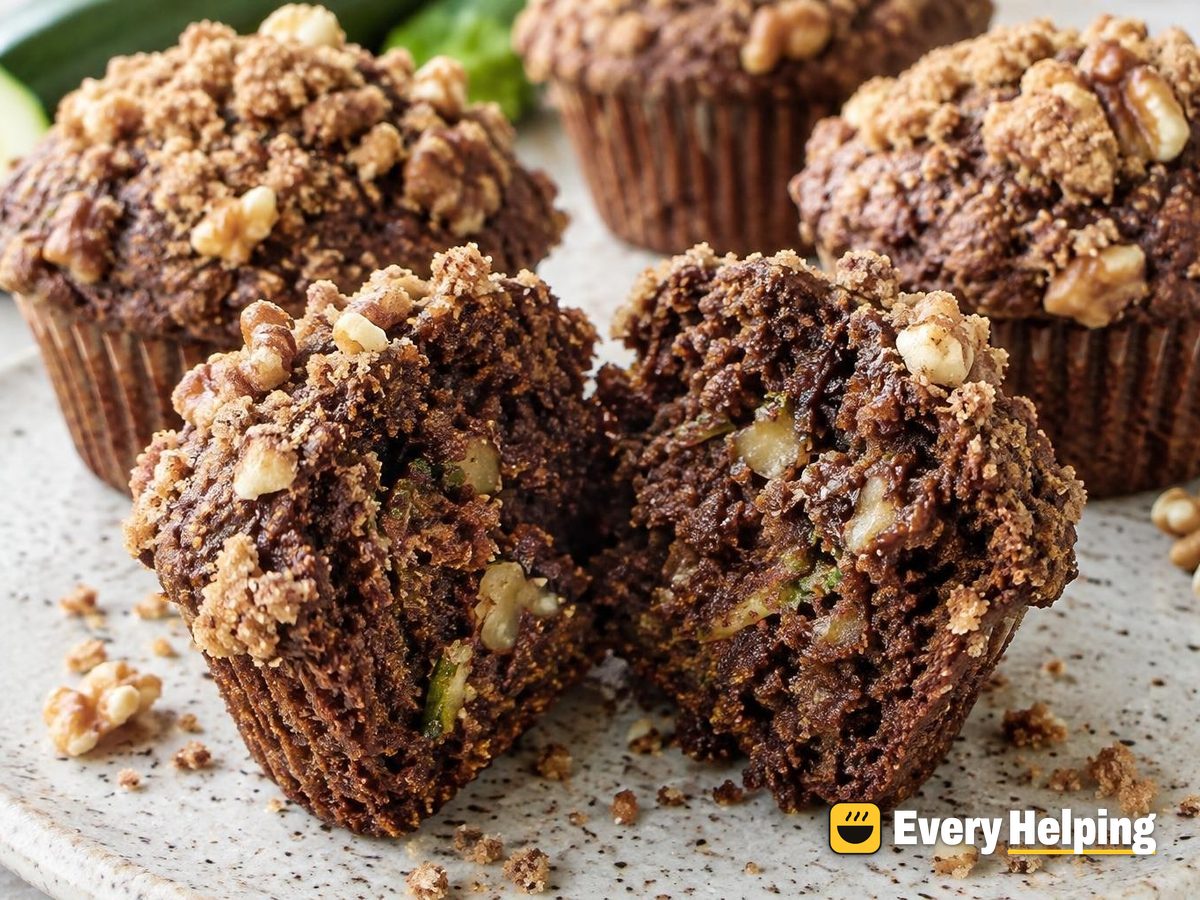 Chocolate Zucchini Walnut Streusel Muffins