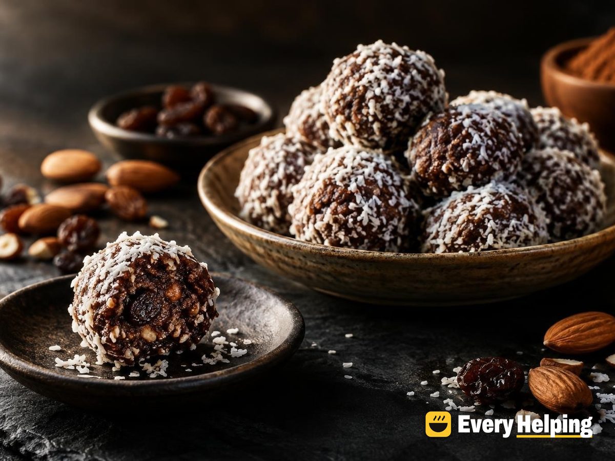 Cocoa Almond Raisin Coconut Truffle Bites