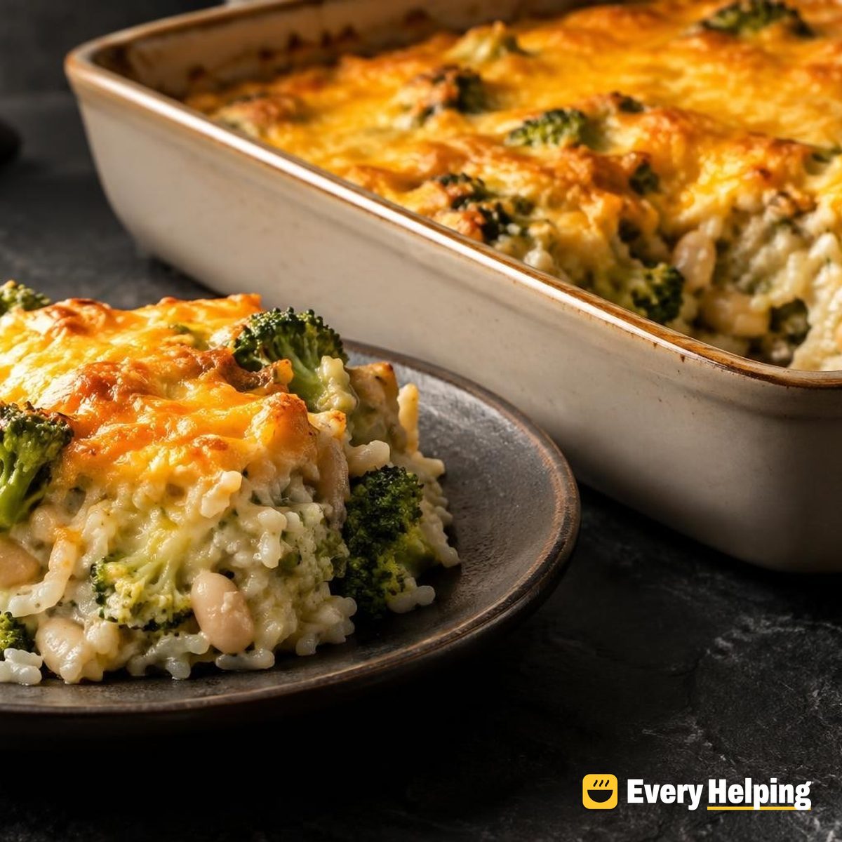 Broccoli Cheddar Rice Casserole with White Beans