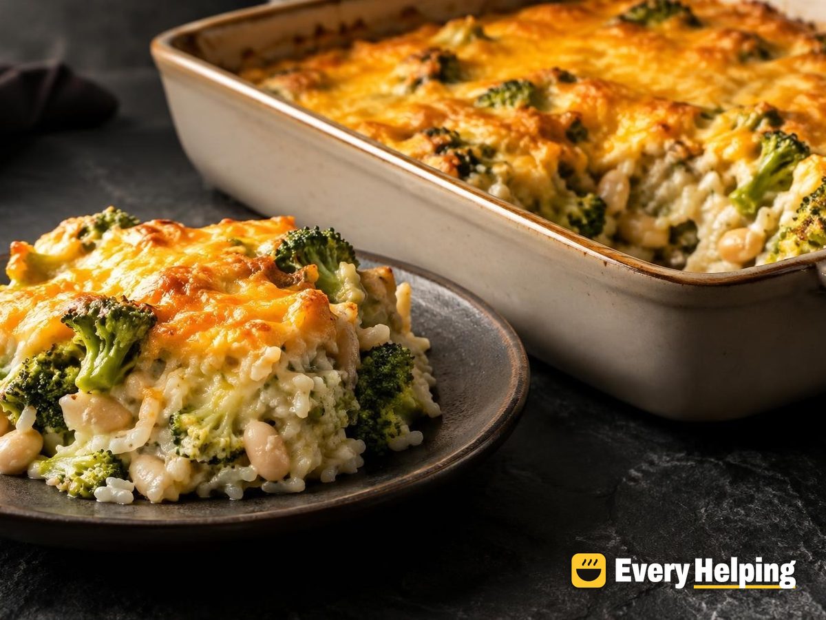 Broccoli Cheddar Rice Casserole with White Beans
