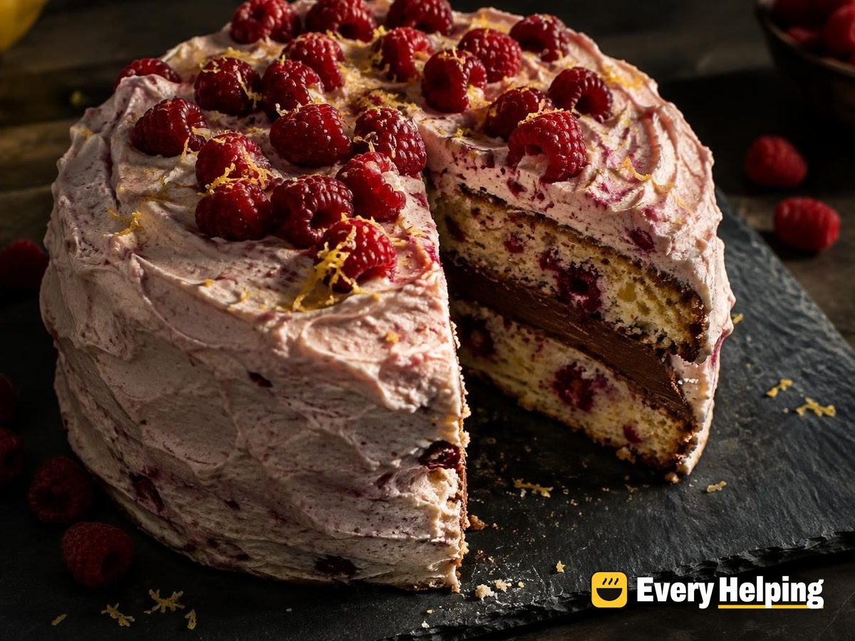Raspberry Vanilla Layer Cake with Cocoa Filling