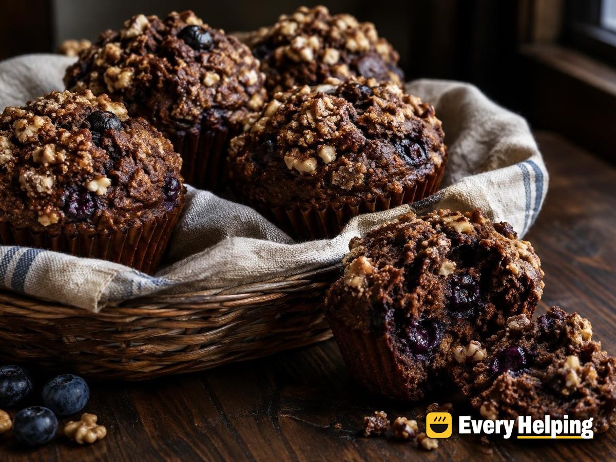 Chocolate Walnut Blueberry Muffins with Maple Crunch