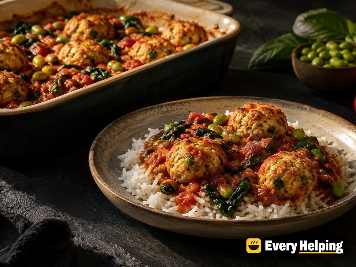 Baked Tofu-Edamame Balls in Basil Tomato Sauce