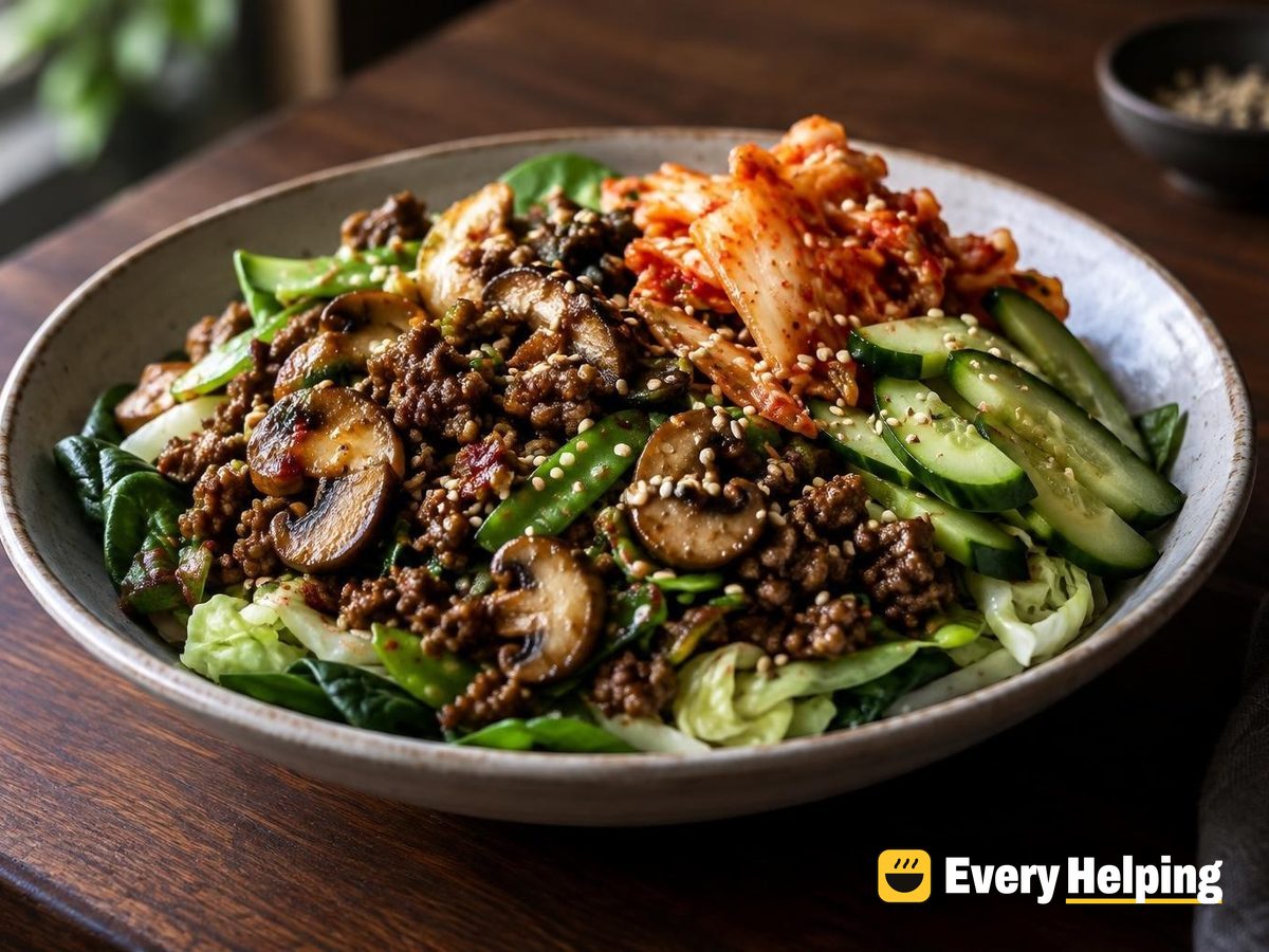 Korean-Style Beef and Kimchi Lettuce Bowls