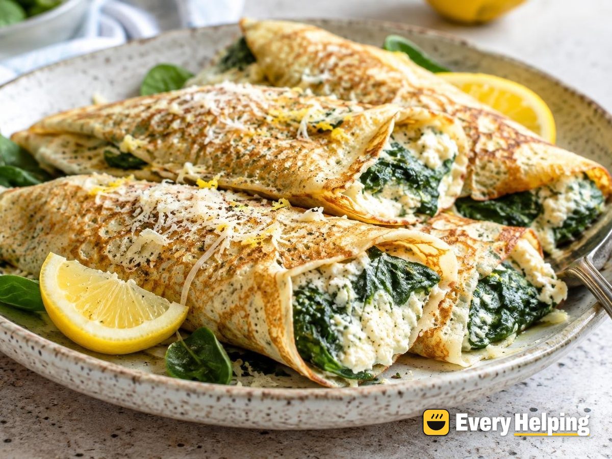 Lemony Spinach Ricotta Oat Crêpes