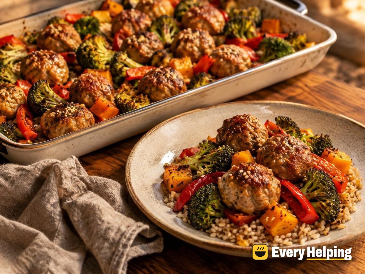 Five-Spice Ginger Pork Meatballs with Roasted Broccoli