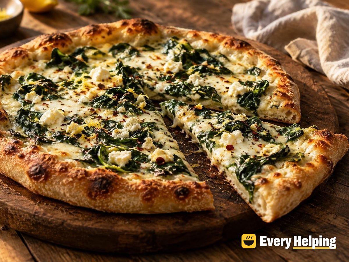 Cold-Fermented New York White Pizza with Garlic Spinach
