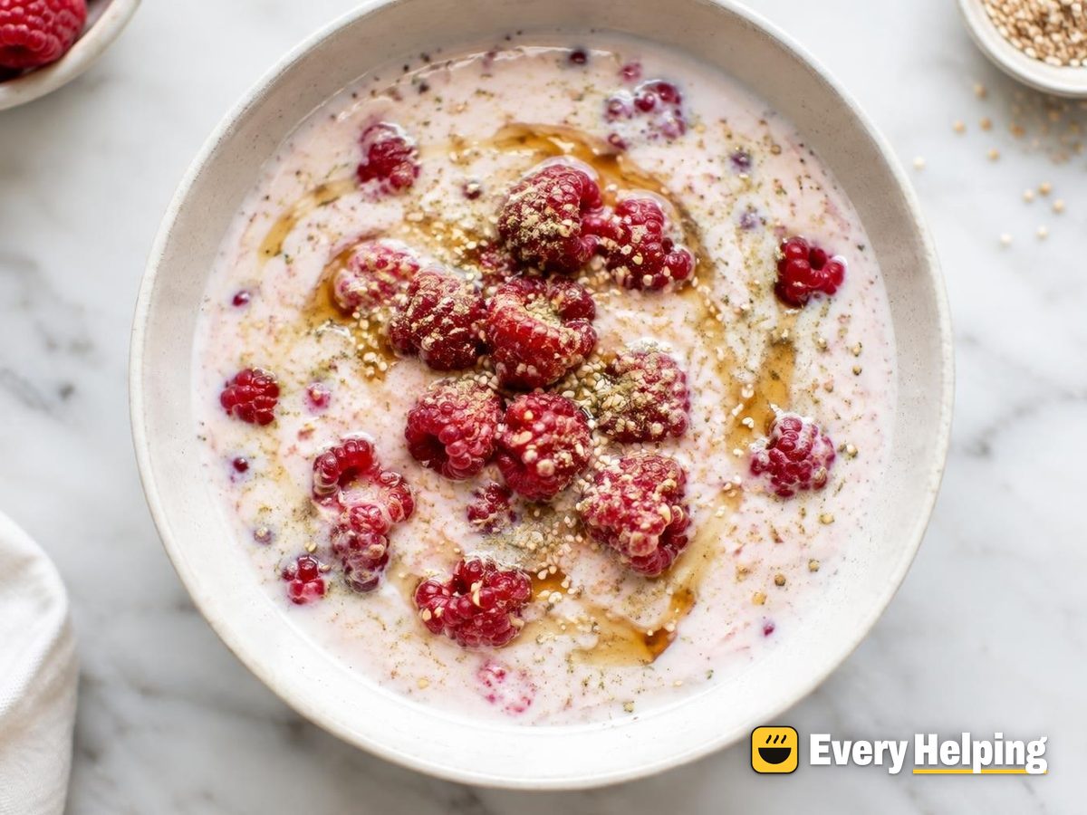 Pourable Maple-Cardamom Skim Yogurt with Raspberries
