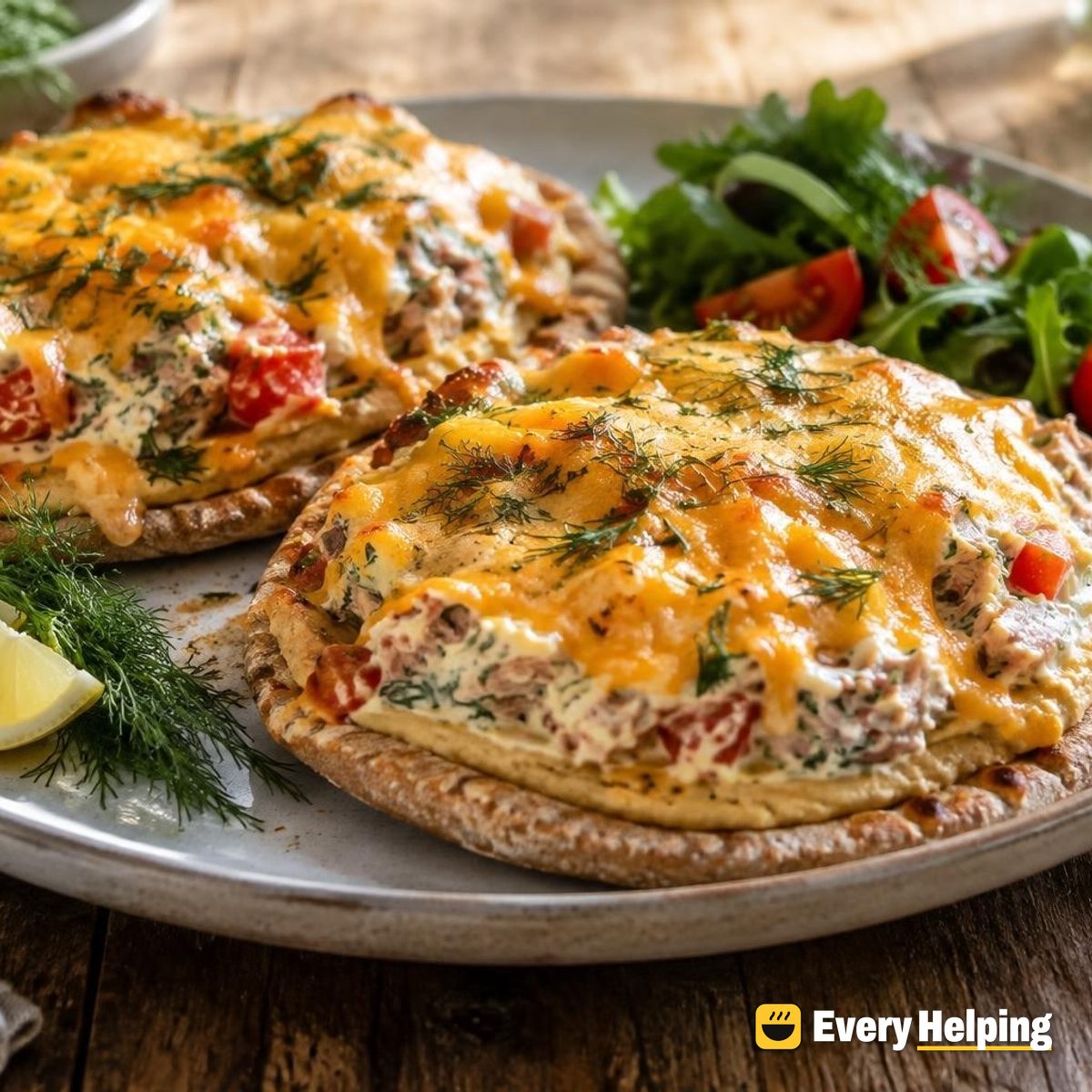 Tuna Hummus Pita Melts with Dill