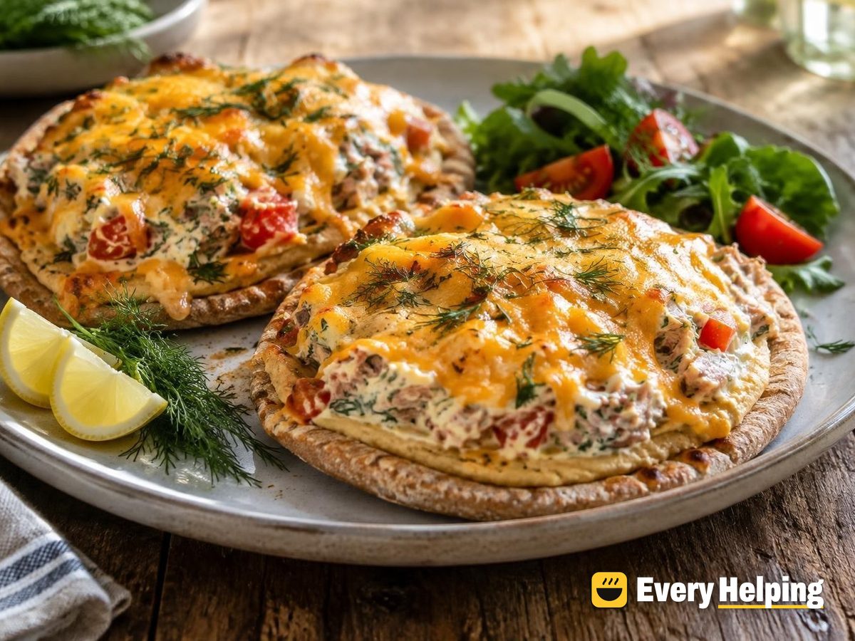 Tuna Hummus Pita Melts with Dill