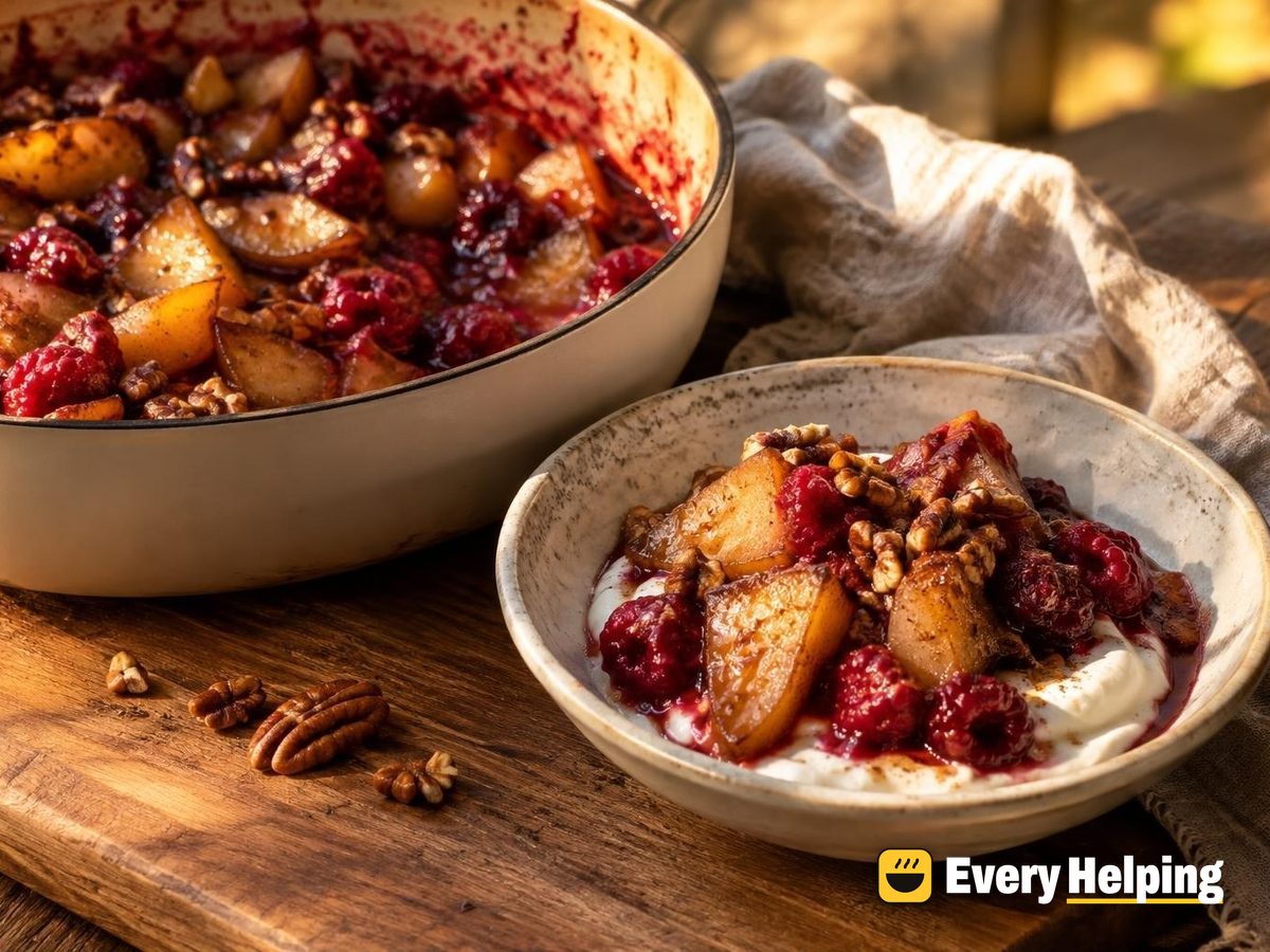 Brown Butter Pear Raspberry Compote with Cardamom