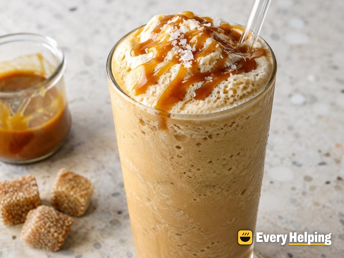 Salted Caramel Coffee Frappé with Frozen Coffee Cubes