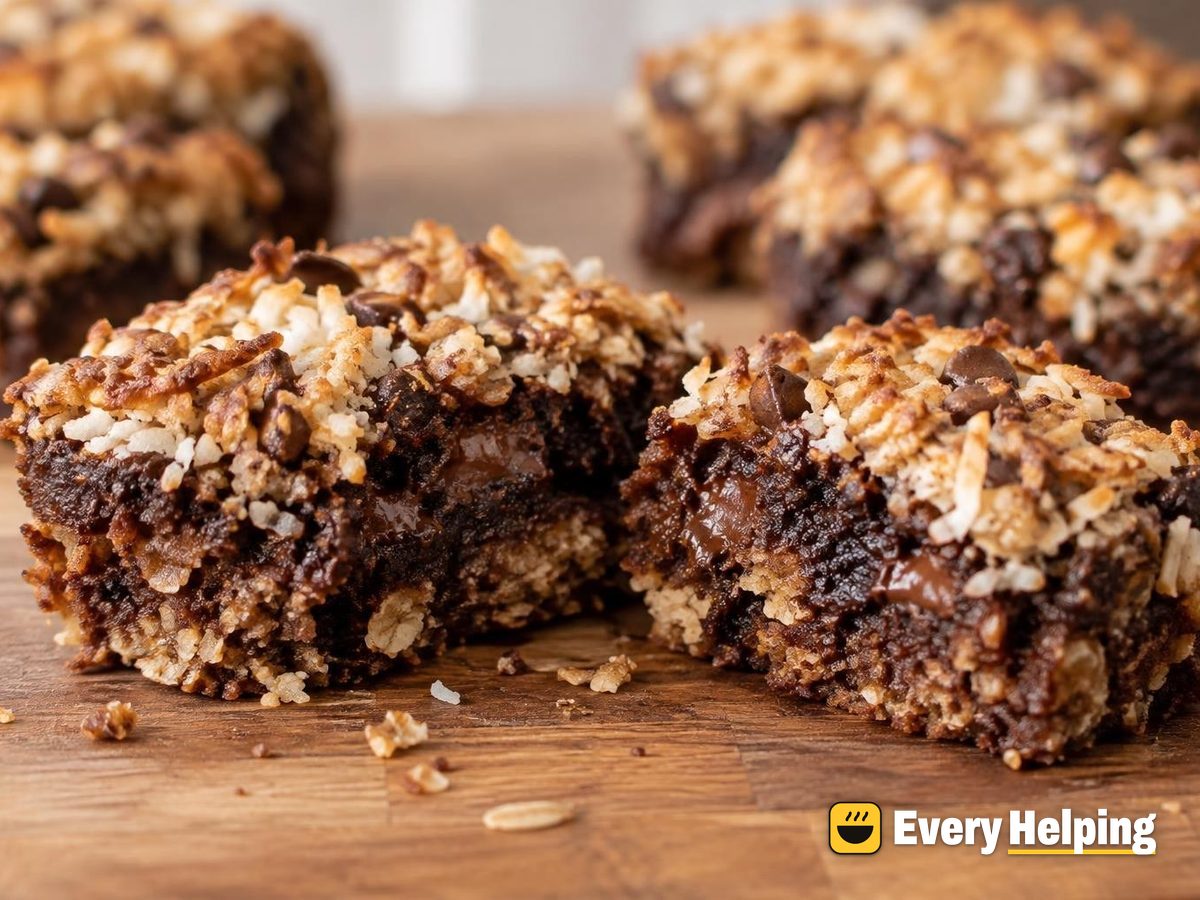Espresso Oatmeal Brownies with Coconut Topping