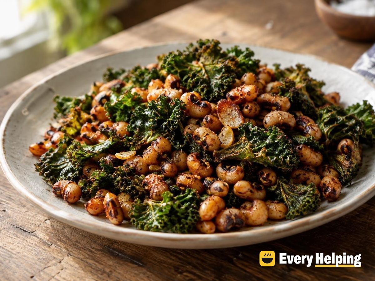 Crispy Garlic Herb Black-Eyed Peas and Kale